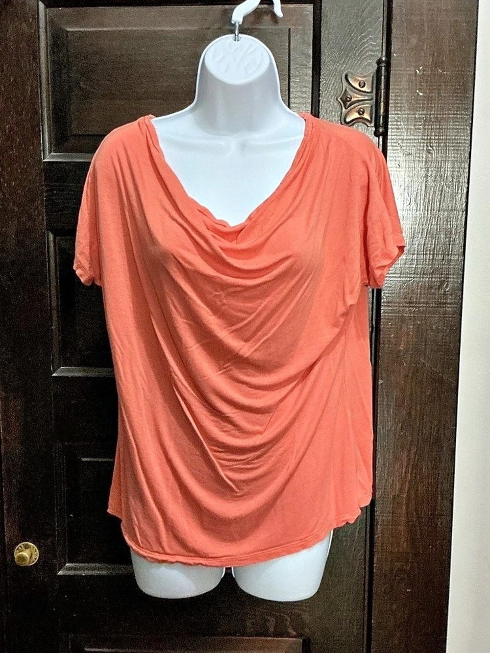 (22) Stretch Jersey Cowl-Neck Top Orange Large